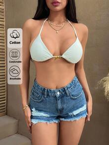 EURMUSE LOW WASIT CAUSAL WOMEN SHORT Women Summer Outfits Summer Women Outfits Women Clothing Summer Outfits - Blue - View 1