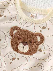 Cozy Pixies Maglia a girocollo in maglia morbida con stampa di orsetti cartoni animati, manica lunga, per bambina