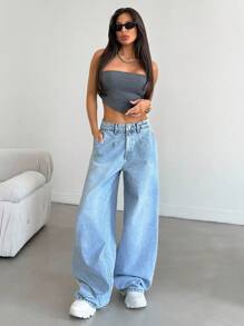 EURMUSE Women High Waist With Pockets Wide Leg Loose Casual Versatile Jeans Women Clothing Y2k Women Summer Clothing Women Summer Sets Woman S Summer Clothes - Medium Wash - View 6