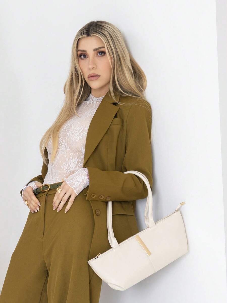 Anewsta Conjunto de traje formal de 2 piezas "Oldmoney" para mujer, tipo sastre: chaqueta blazer + pantalones rectos, tonos de color Maillard