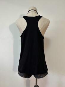 Attitoon 复古街头风格水墨水彩骷髅骨头印花女式背心 - 黑色 - 查看 2