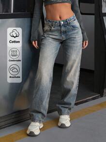 CasuGlow WOMEN LOW WAIST STRAIGHT Y2K WASH STREET WEAR Work Clothes Women Women Clothing Jeans Women S Clothes Women S Street Wear Women Summer Clothing Woman S Summer Clothes - Dark Wash - View 1