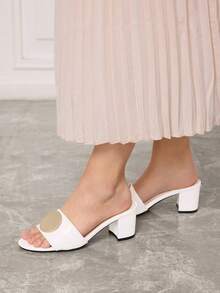 Sleekvia Middle Eastern Style Versatile Peep Toe Chunky Heel Sandals, Commuter & Vacation Chic Roman High Heels For Women - White - View 4