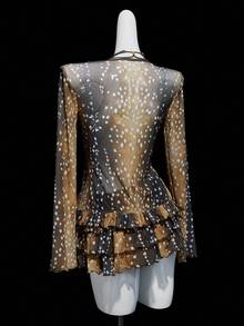 SHEIN ICON 2件套女式鹿印花开衫上衣和分层蛋糕短裤套装 - 棕色 - 查看 7