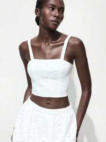 Maija 女士度假扎染刺绣短款吊带背心 - 白色 - 查看 4