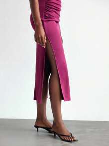 Maija Váy xẻ tà hở lưng màu trơn gợi cảm cho nữ, mùa hè - Màu tím - Xem 2