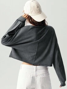 Bohemela 女士休闲纯色V领长袖宽松套头卫衣，秋冬季款