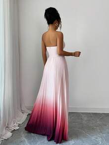 Elenzga Vestido elegante y romántico con gradiente de color, cintura fruncida y dobladillo en línea A sin tirantes para mujeres - Multicolor - Ver 2