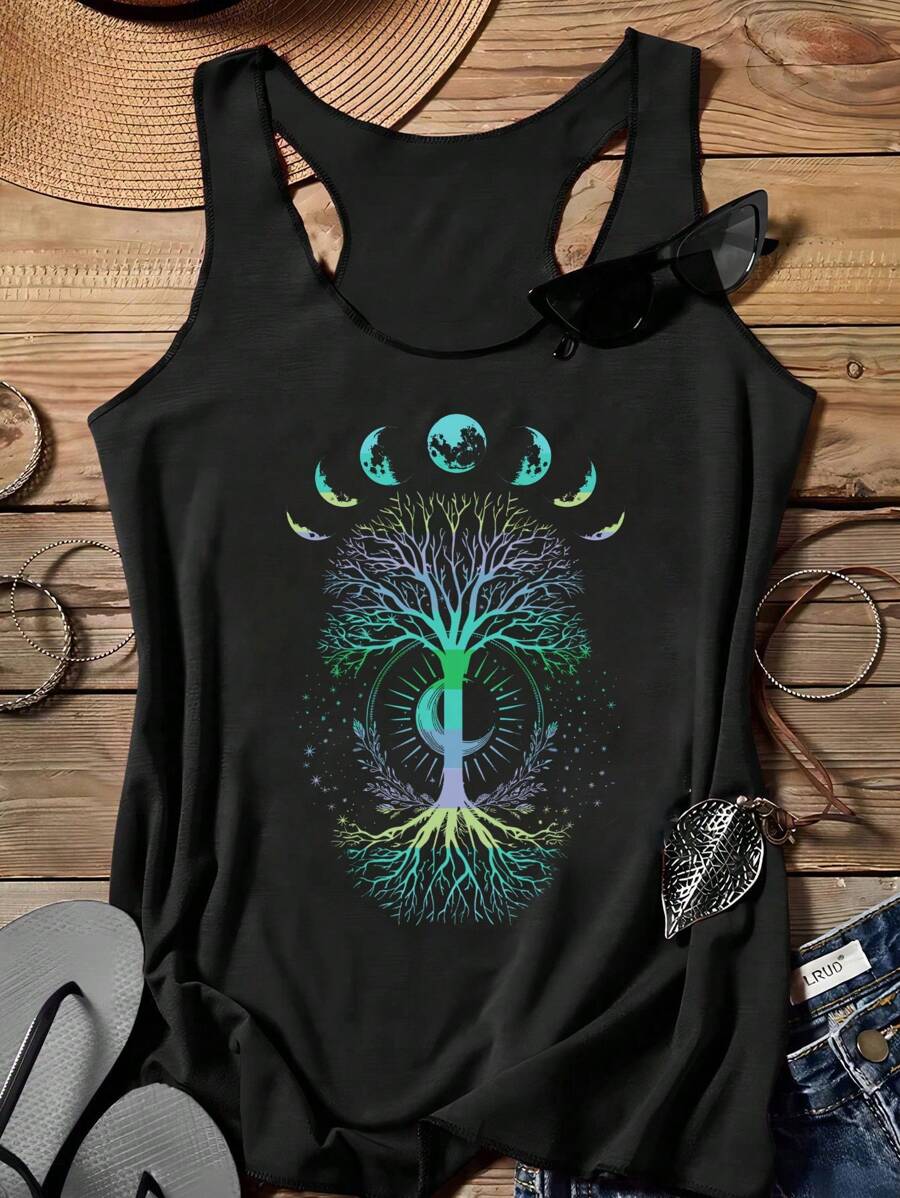 SHEIN LUNE 女士休闲树印花吊带背心，适合夏季