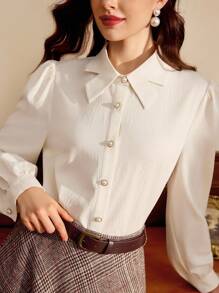 Vintamour 复古优雅女士衬衫领蝴蝶结珍珠纽扣休闲度假上衣教师装秋季女装秋季女装度假装扮女士娃娃衫外出上衣女士冬季女装商务休闲装女士办公室装扮女士白色服装女士秋季装扮女士乡村音乐会装扮圣诞教堂装扮女士秋季装扮女士秋季上衣复古风格女士可爱上衣优雅装扮 - 白色 - 查看 1