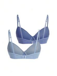 SHEIN Bộ 2 chiếc áo ngực cúp ngực satin tối giản kiểu Pháp - Nhiều màu - Xem 2