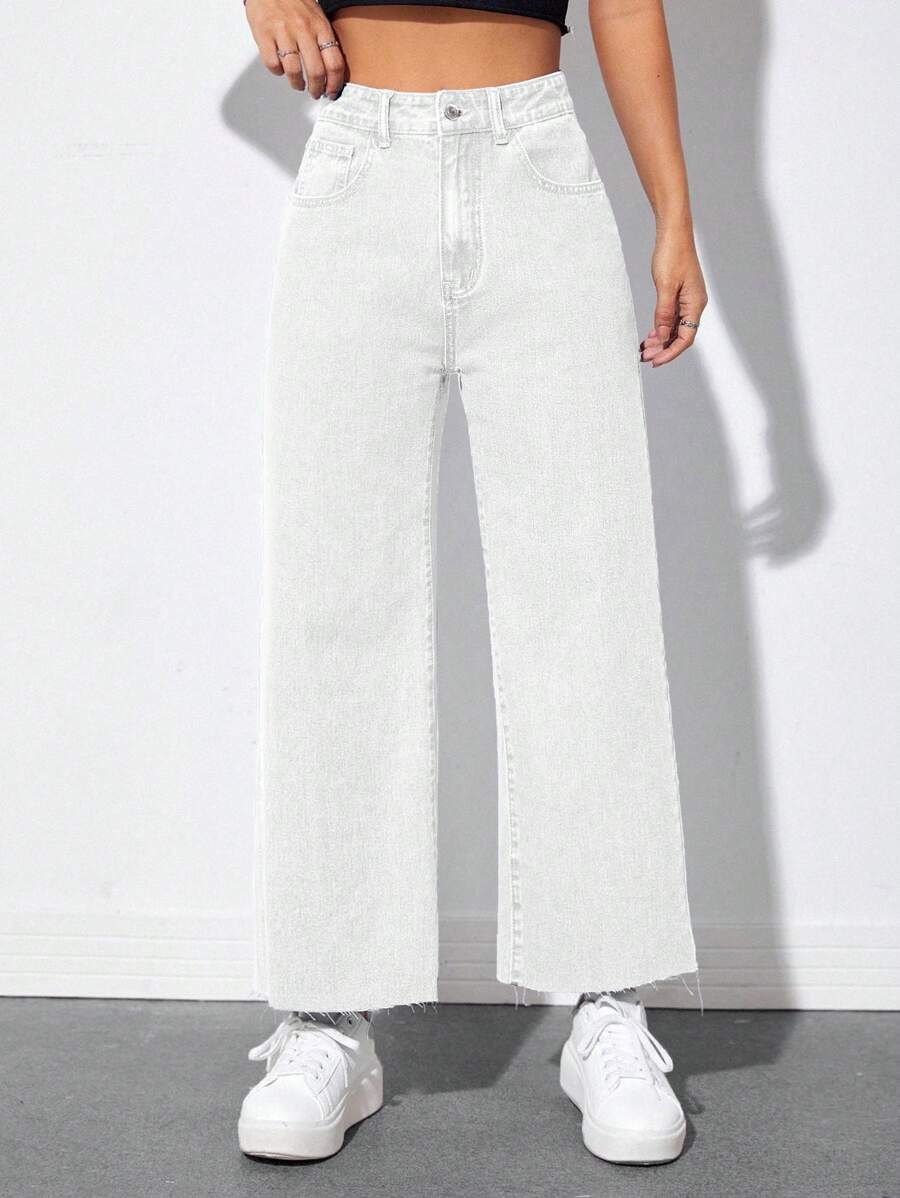 EMERY ROSE Women's Straight Loose Casual Jeans With Pockets - White - View 1