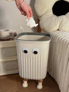 SHEIN 1 Piece Of Striped Big Eyes Trash Can With Four Legs Supporting Trash Can With Pressure Strips Square Cute Trash Can Suitable For Office Bedroom Living Room Kitchen