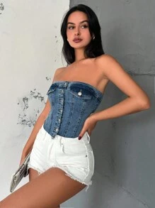 RueChic Medium Wash With Pockets Top For Summer