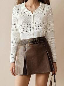 Florisole Casual Solid Color Hollow Out Knit Cardigan, Bohemian Style Spring/Autumn Outerwear Sweater For Women Fall Winter Cloth For Women - Apricot - View 5