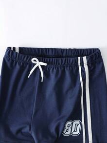 Outfit casual per ragazze pre-adolescenti con maglietta a maniche corte scollo a V con stampa di lettere e pantaloncini - Blu - Visualizzare 6