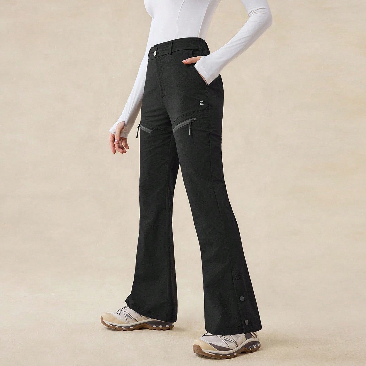 Hiking Pants Women Outdoor Pants Water-Resistant Stretchy Slit Hem Flared Pants Outdoor Bottom