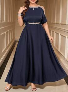 Gownix 大码女式优雅露肩长裙 - 藏蓝色 - 查看 1