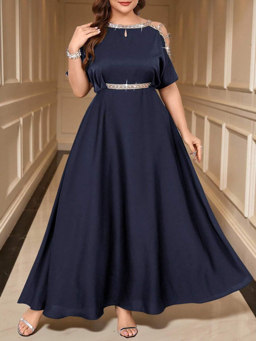 Gownix 大码女式优雅露肩长裙 - 藏蓝色 - 查看 1