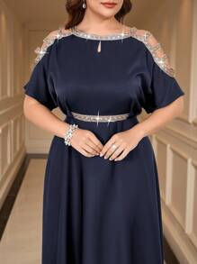 Gownix 大码女式优雅露肩长裙 - 藏蓝色 - 查看 5