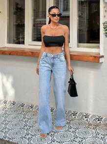 EURMUSE STRAIGHT FIT BOTTOM DETAIL LIGHT WASH JEAN - Light Wash - View 5