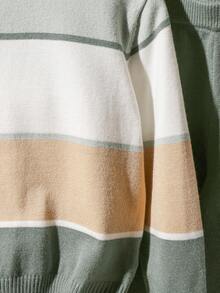 Boys' Crew Neck Colorblock Striped Long Sleeve Top And Solid Color Pants Set, Minimalist & Versatile Boys Two Piece Sweater Set Boys Autumn Winter Clothes Set Toddler Boy Fall Outfit Boys Knit Set Boys Casual Set Toddler Boy Fall Clothes Boys Winter Clothes Boys Sweater Young Boy Clothes Young Boys Striped Sweater Boys' Color-Block Sweater - Green - View 4