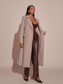 Women's Casual Minimalist Solid Color Pocket Detailed Long Overcoat