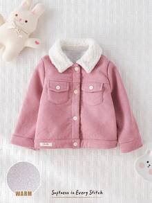 Cozy Pixies Baby Girl Thermal Lined Turndown Collar Long Sleeve Jacket, Versatile & Comfortable,In Fall/Winter - Pink - View 3