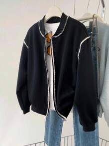 INAWLY Women Casual Zipper Pocket Long Sleeve Sweatshirt, Romantic & Versatile, Daily Wear Fall - Black - View 1