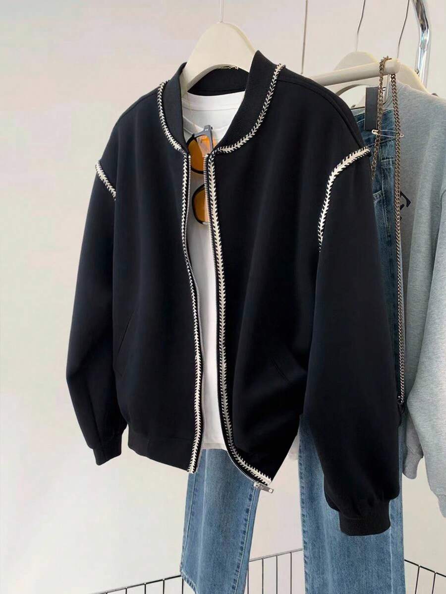 INAWLY Women Casual Zipper Pocket Long Sleeve Sweatshirt, Romantic & Versatile, Daily Wear Fall - Black - View 1