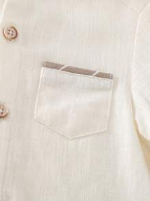 Cozy Pixies 男婴两件套：前开襟长袖开衫衬衫搭配条纹松紧腰裤，男婴亚麻套装，男婴亚麻服装，男婴米色套装，男婴秋冬服装