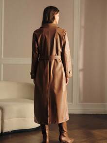 MOTF PREMIUM ABRIGO TRENCH DE PU CON BORDADO FLORAL - Marrón Chocolate - Ver 7