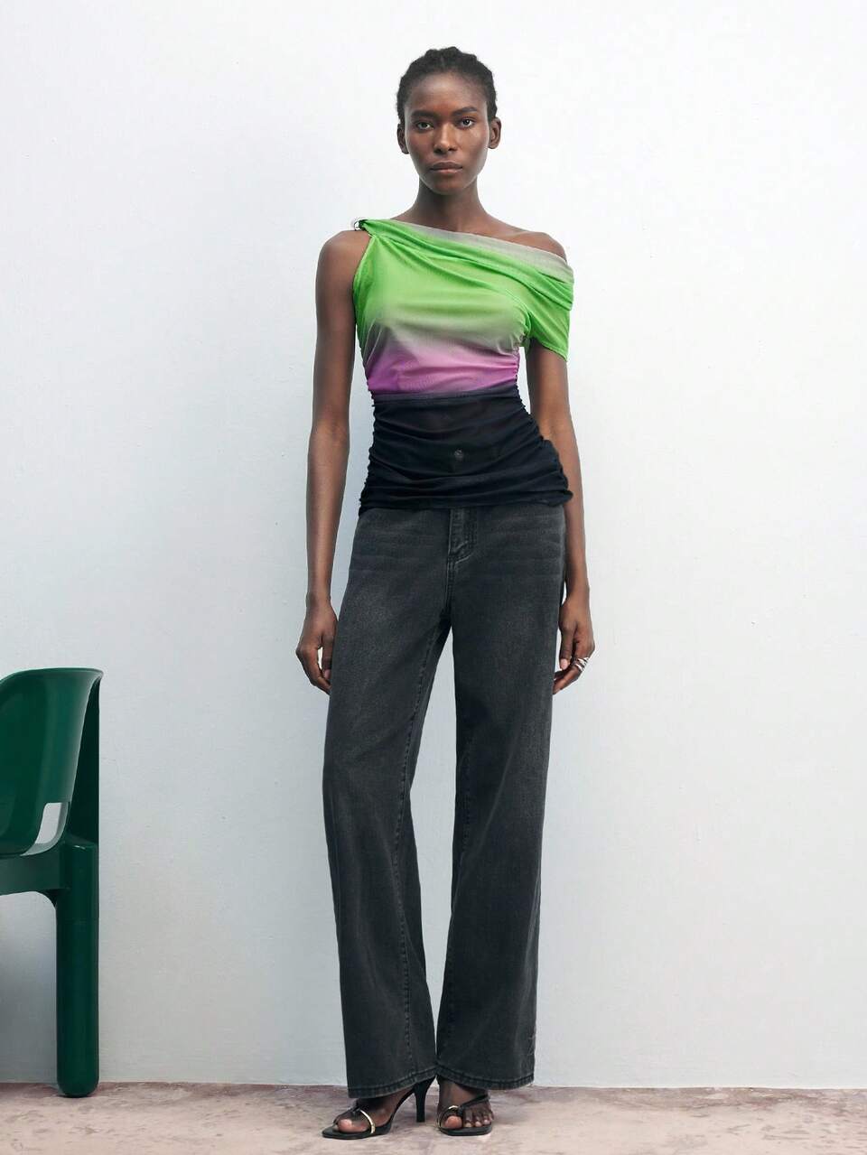 SHEIN Maija Romantisches, modisches Damen-Farbverlauf-Muster-Mesh-Asymmetrisches-Ärmelloses-Top, Sommer-Romantik, Mode, vielseitig; geeignet für Sommerurlaub, bequem