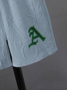 SHEIN Set de 2 piezas de camiseta de tirantes con estampado de letras y shorts informales de verano para niño preadolescente - Azul - Ver 3