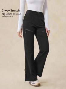 OutZeal 女士户外黑色裤子，适合露营、徒步旅行，防水弹力修身喇叭裤腿，带口袋 - 黑色 - 查看 2
