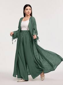 Veilorie Women 2pcs/Set Simple Solid Color Drawstring Long Sleeve Top And Elastic Waist Pants - Blue - View 4