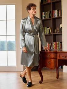 性感肌肉绅士男士复古长袍，秋季 - 灰色 - 查看 3