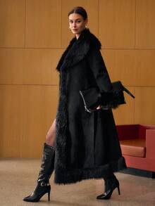 MOTF PREMIUM LONG SLEEVE LONG FAUX FUR COAT, AUTUMN/WINTER - Black - View 7