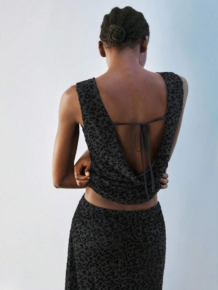 SHEIN Maija Women's Casual Cheetah Print Sleeveless Backless Tank Top, Animal Print Top ,Leopard Print Top