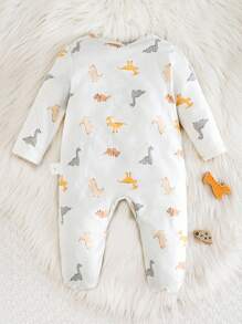 Dozemod 儿童新生儿男童卡通恐龙印花圆领长袖前按扣柔软舒适连体衣 - 彩色 - 查看 2