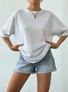 EURMUSE 女士 100% 纯棉标语图案宽松 T 恤