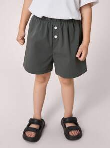 Kids/Young Boys' Casual Versatile Comfortable Decorative Button Loose Knit Shorts, Suitable For Commuting, School, Daily Casual, Vacation, Sports, Spring/Summer - Grey - View 5