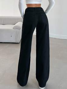 SHEIN Tall 100%Cotton LOW AIST BLACK STAIGHT CUT LONG HEM JEAN - Black - View 2