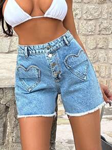 EURMUSE 100%纯棉心形口袋高腰短裤