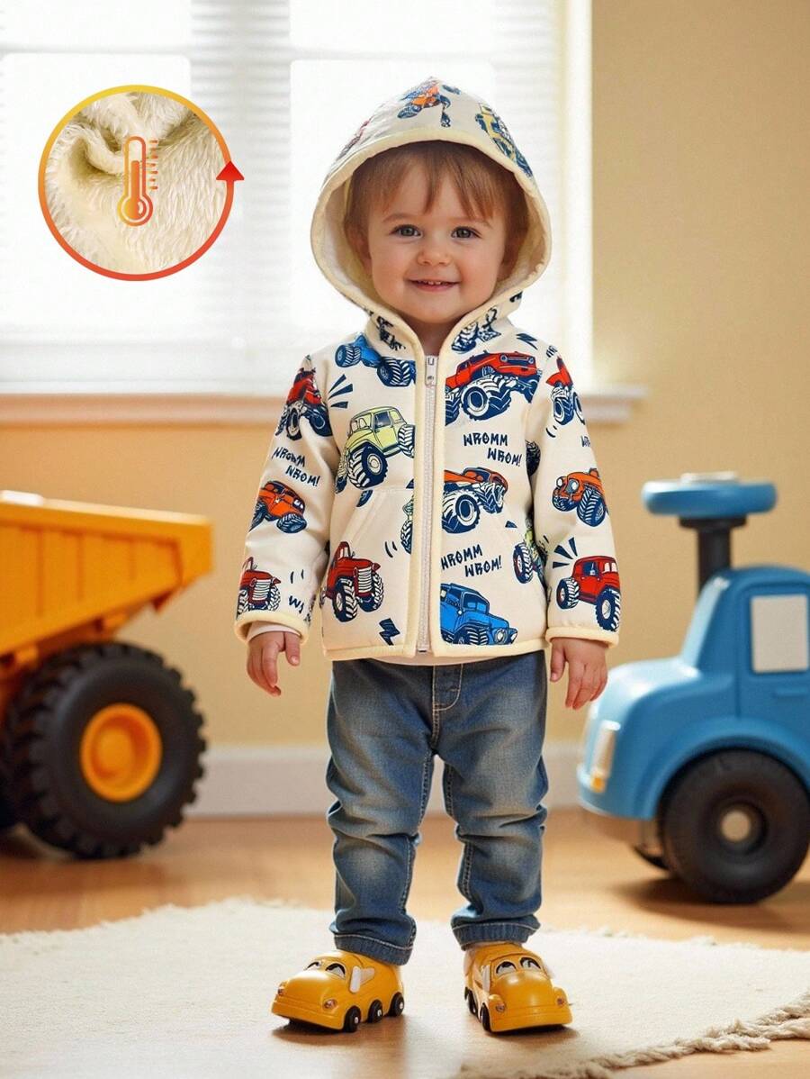 SHEIN 可爱舒适的男宝宝长袖连帽外套,多色设计,适合秋冬季穿着。 - 彩色 - 查看 1