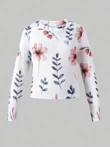 Tween Girl Casual Floral & Plant Print Long Sleeve T-Shirt Fall Winter - Multicolor - View 8