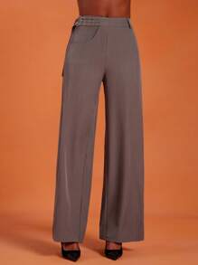 NYA SZN Pantaloni con vita alta, gamba dritta, con tasche e fibbia, adatti per l'ufficio, il lavoro, il casual quotidiano, la chiesa, lo stile grunge, Ibiza e le vacanze per le donne - Grigio - Visualizzare 4