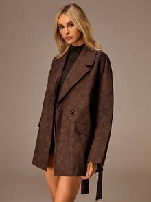 Avantive Brown Pu Coat Fall Clothes For Women Halloween Winter Clothes Women's Winter Jacket Chic Teacher Outfits For Women Back To School Office Outfits For Women Work Outfits For Women Women's Leather Jacket Western Wear For Women Fall Clothes For Women Brown Jacket Women Women Brown Coat Snakeskin Blazer Going Out,