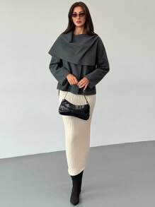 Aloruh 女士时尚围巾外套，秋冬季 - 灰色 - 查看 6