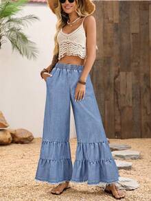 EMERY ROSE Elastic Waist Wide Leg Jeans, Casual Vacation